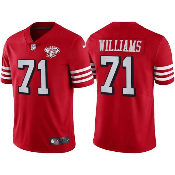 Men San Francisco 49ers #71 Trent Williams Red Nike 75th Anniversary Throwback Limited NFL Jersey